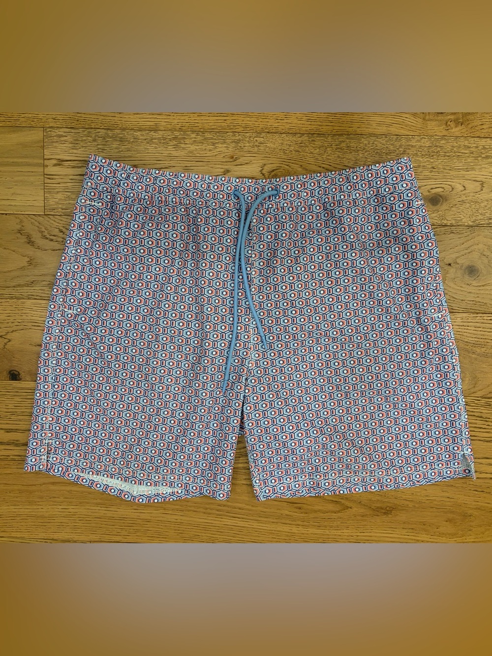 Johnson and Murphy Men's Geo-Print Drawst Swim Trunks in Blue size L preowned